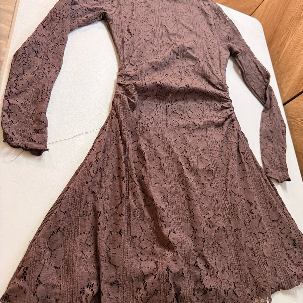 J for Justify Long-Sleeve Lace Fit & Flare Dress in Brown